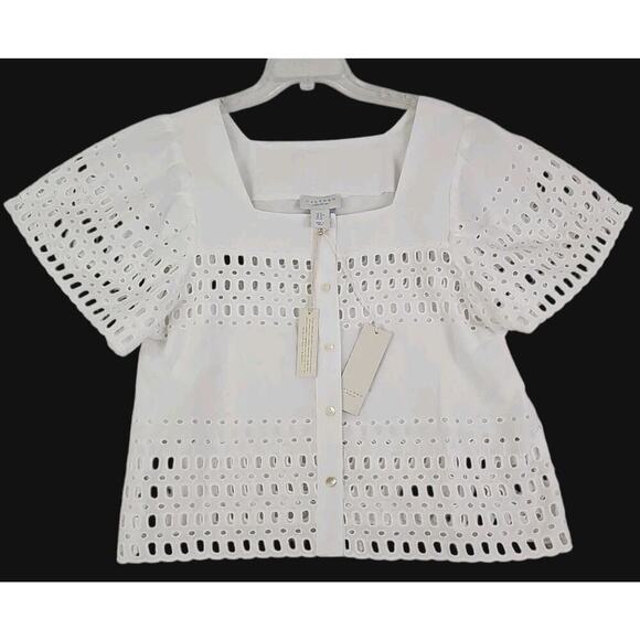 Calypso~Woman Size M~White 100 % Cotton Button-Up Shirt Blouse Shirt Sleeve NWT. - Picture 1 of 15